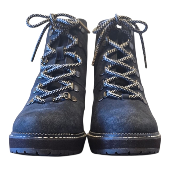 Toms Melrose Wedge Lug Sole Black Suede Lace Up Boots 7W - Picture 3 of 8